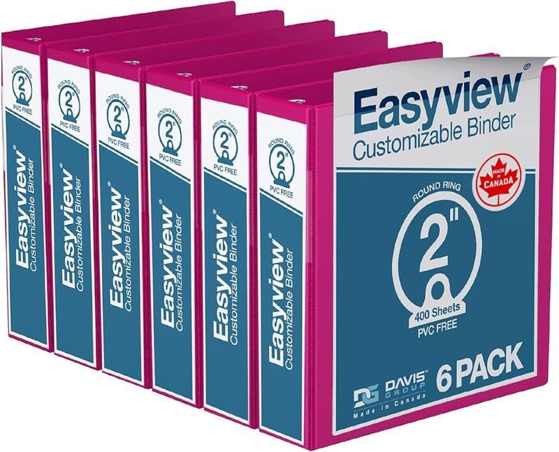 Easyview Premium 3-Ring Binders with Clear-View Covers and Round Rings, Binders for School or Office, 1 Inch, Pack of 6, Navy Blue