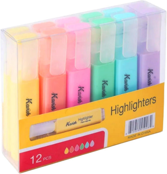 Kavish Highlighters Assorted Color No Bleed & Dry-Quickly Chisel Tip & 6 Bright Colors for Highlighting, Highlighter Markers for School College Office Supplies (Highlighter - 12 Colors)