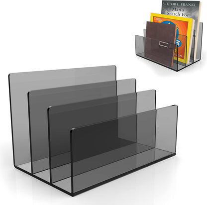 Boloyo Acrylic File Holder,1PC 2 Sections Rainbow File Organizer Mail Letter Sorter Desktop Folder Holder for Home Office School Envelope Bill Filling Paper Document