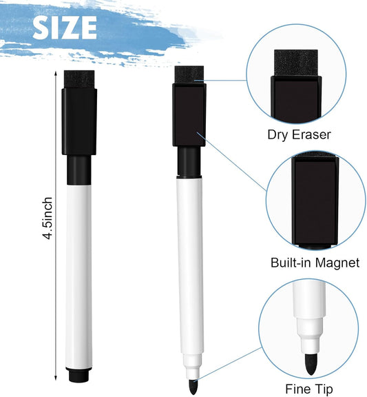 Kosiz 200 Pcs Magnetic Dry Erase Markers Fine Point Tip Whiteboard Markers with Eraser Cap Magnetic Dry Erase Pens Erasable Pens for Whiteboard Boards (Colorful)