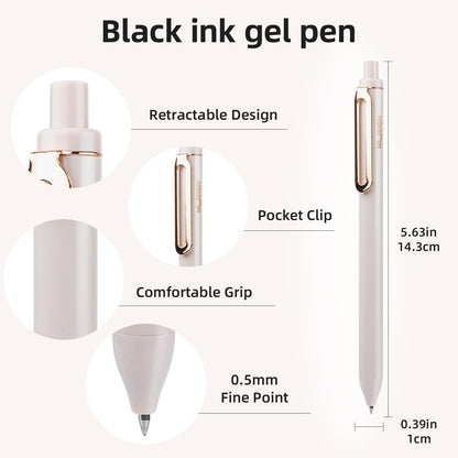 NUSIGN Gel Pens, 5 Pcs 0.5mm Retractable Quick Dry Black Ink Fine Point Rolling Ball Gel Pen, Smooth Writing No Bleed for Journaling Note Taking, Home School Office Supplies
