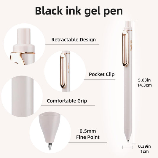 NUSIGN Gel Pens, 5 Pcs 0.5mm Retractable Quick Dry Black Ink Fine Point Rolling Ball Gel Pen, Smooth Writing No Bleed for Journaling Note Taking, Home School Office Supplies