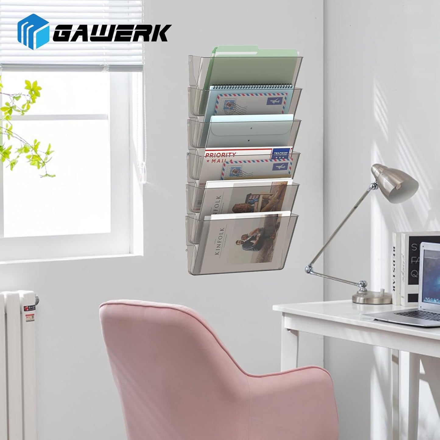 Gawerk Clear Acrylic Single Pocket, Plastic Hanging Wall Mount File Holder for Office Home (Clear, 3 Pack)