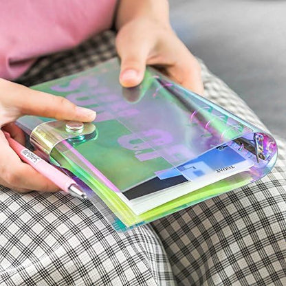A6 A5 6-Holes Colorful PVC Cover Round Ring View Binder with Snap Button Closure File Folder for Loose Leaf Sheet Protectors Notebook Refill (Pink Daisy, A5 Mini Set) - Colors B