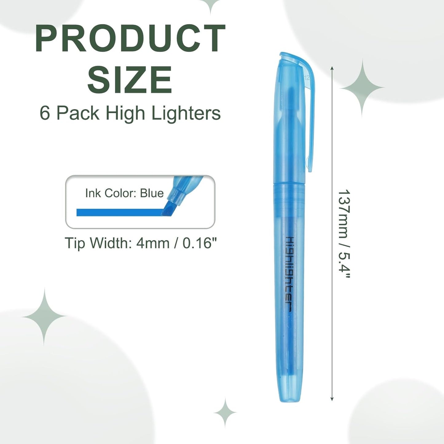 PATIKIL Blue Highlighter, 6 Pack High Lighters No Bleeds Highliters Pens Neon Clear View Bright Quick Dry Pocket Marker Pen Sticks Chisel Tip Cute for Books Office Adults, Transparent