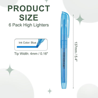 PATIKIL Blue Highlighter, 6 Pack High Lighters No Bleeds Highliters Pens Neon Clear View Bright Quick Dry Pocket Marker Pen Sticks Chisel Tip Cute for Books Office Adults, Transparent