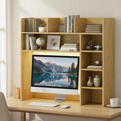 Tangkula Desktop Bookshelf, Countertop Storage Hutch with 5 Shelves for Computer Desk, Desk 3-Tier Display Rack, Multipurpose Wood Desktop Hutch Storage Organizer for Dorm Office Home