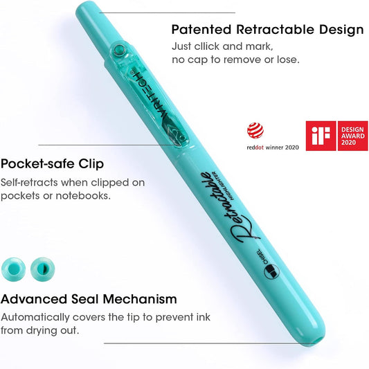 WRITECH Retractable Highlighters Assorted Colors: Chisel Tip Click Aesthetic Highlighter Marker Pens Pack Multi Colored Ink No Bleed Smear for Highlighting Journaling (12ct Neon+Pastel)
