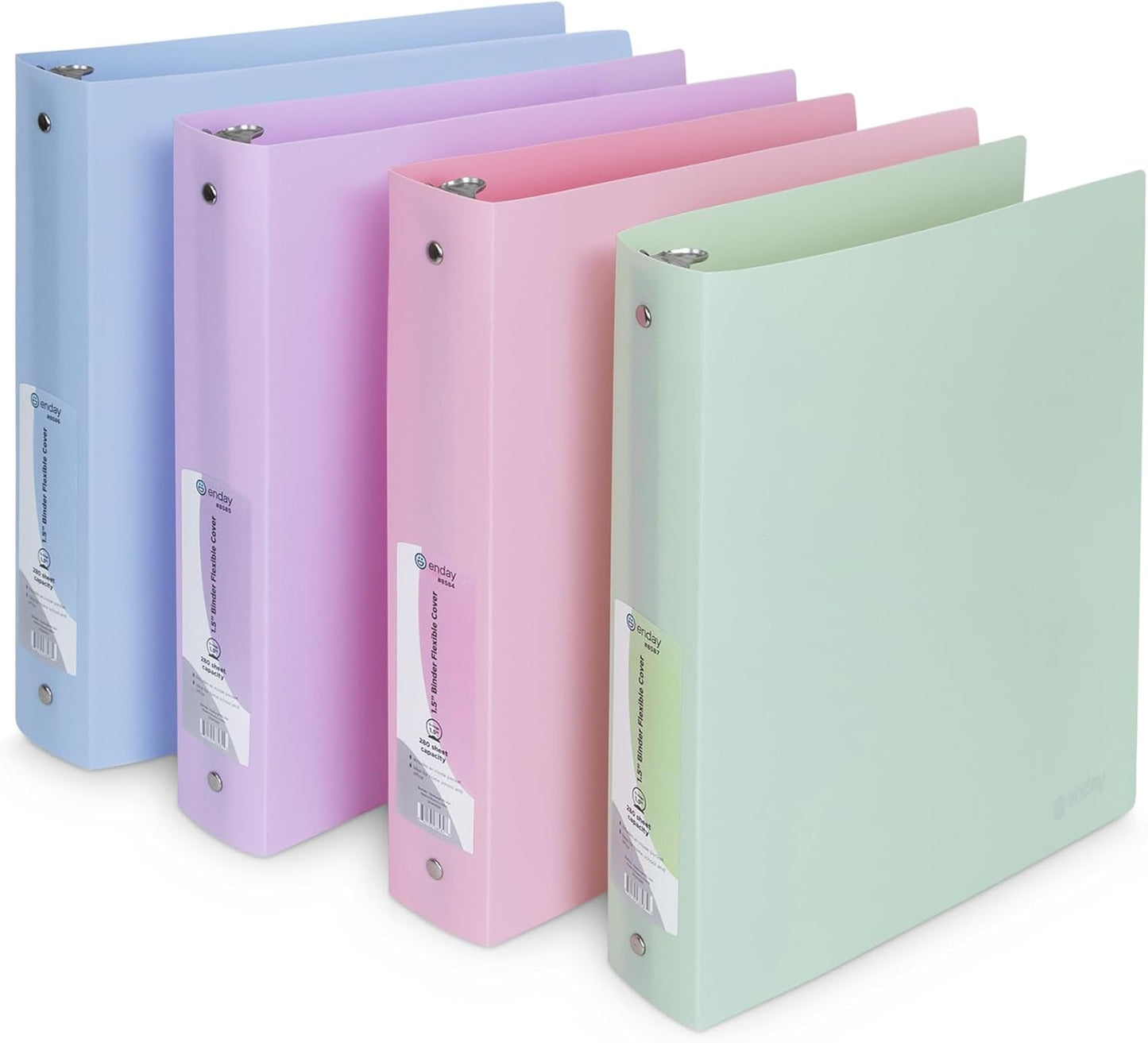 Enday 3 Ring Binder 1 inch (4 Pack) Pastel Flexible Binders Round Ring with Pocket, Holds 175 Sheets, for Home and School Supplies in Blue, Purple, Pink and Green – by Enday