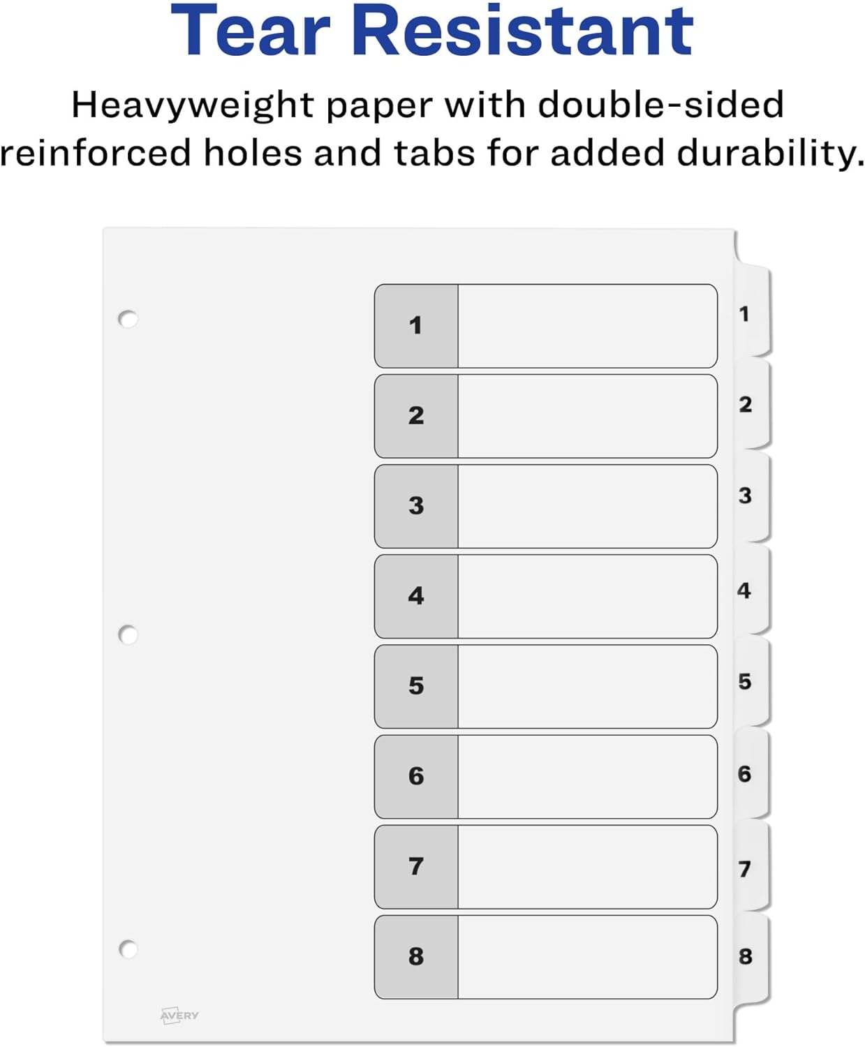 Avery 8 Tab Dividers for 3 Ring Binders, Customizable Table of Contents, Classic White Tabs, 6 Sets (11822)