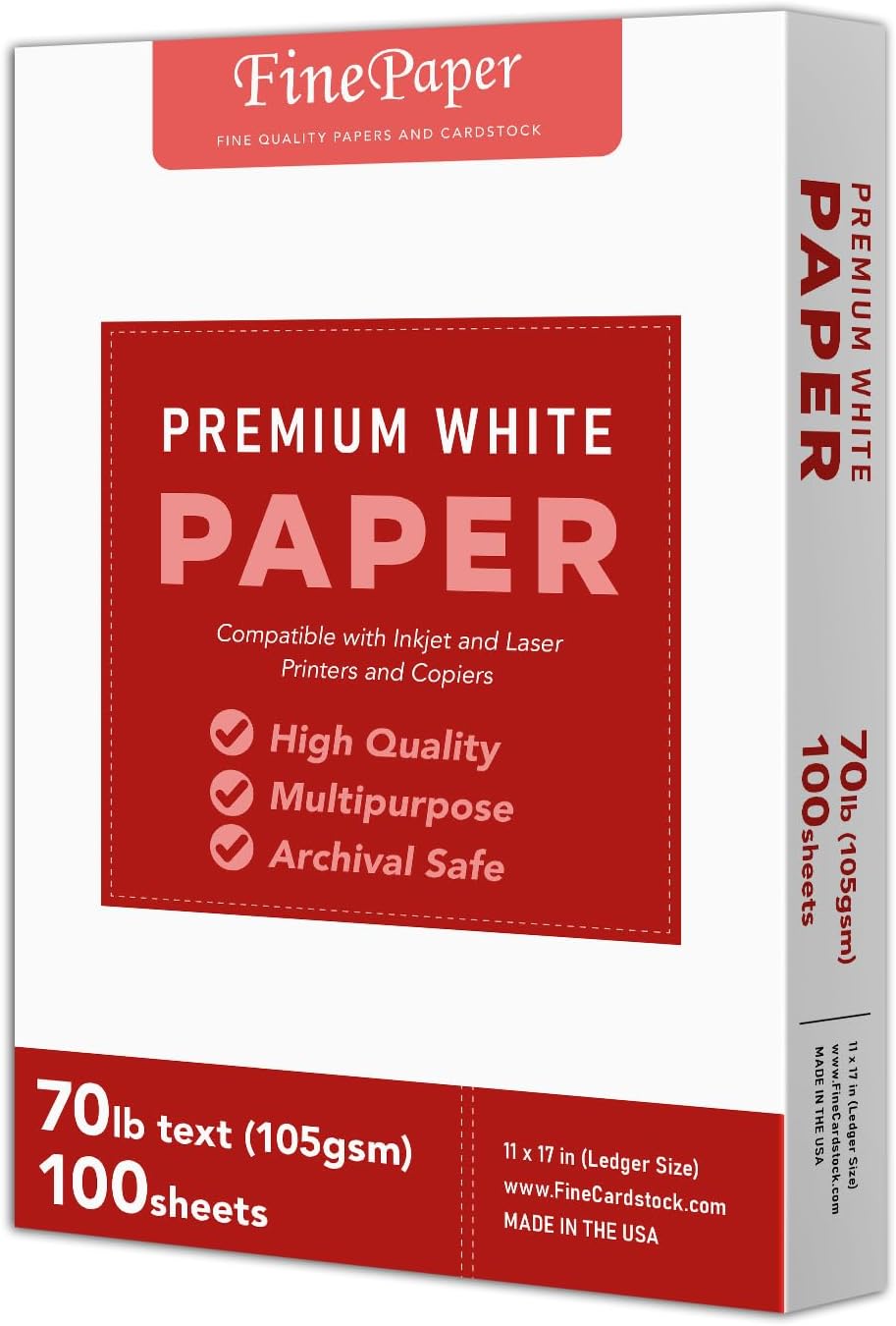 Bright White Paper - Multipurpose Office Print Writing Copy - Flyers, Posters, Design Proposals, Business Documents | 8.5 x 11 | 70lb Text (28lb Bond) | Acid Free Paper | 100 Sheets per Pack