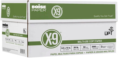 Boise® X-9® Multi-Use Printer & Copy Paper, 10 Reams, White, Legal (8.5" x 14"), 5000 Sheets Per Case, 20 Lb, 92 Brightn