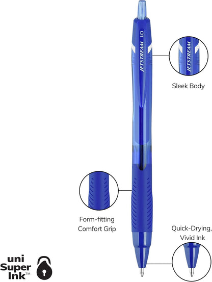 Uni-Ball Jetstream Elements Ballpoint Pen, Medium Point (1.0mm), Blue Ink, 6 Pens