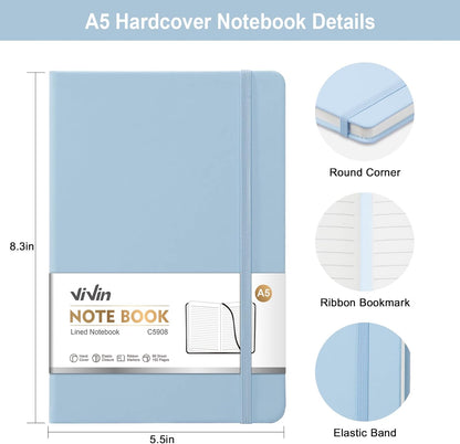 ViVin Lined Journal Notebooks for Work, 192 Pages, Medium 5.5 x 8.3 inch, College Ruled, A5 Hardcover Journaling Notebooks for Writing, 8 Pack Bulk,Black