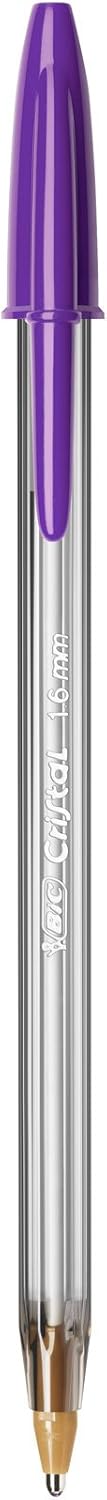 BIC Cristal Fun, Ballpoint Pens, Smudge-Proof Writing Pens and Wide Point (1.6 mm), Ideal for School, Purple Ink, Pack of 20