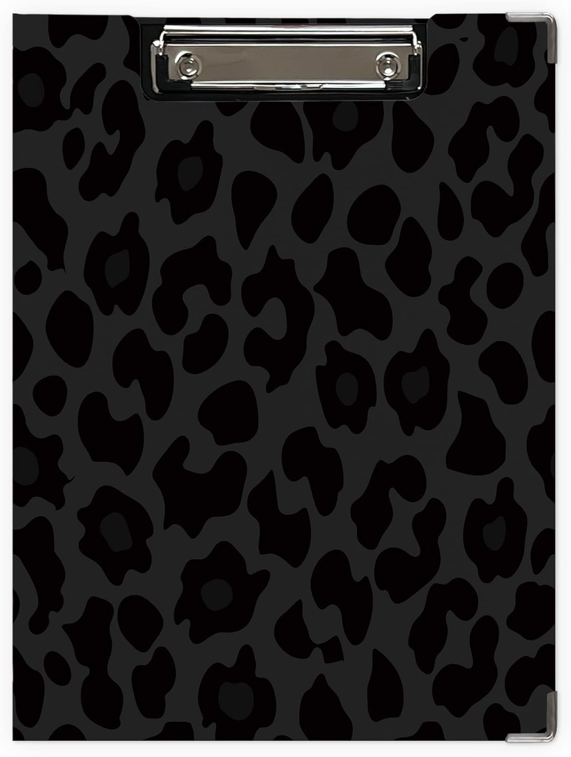 Trendy Black Leopard Print Clipboard Folio with Storage for Office Classroom, Preppy Dark Cheetah Print Padfolio with Metal Clip for Nurses Teachers Students Women Men, 12.4x9.25 in