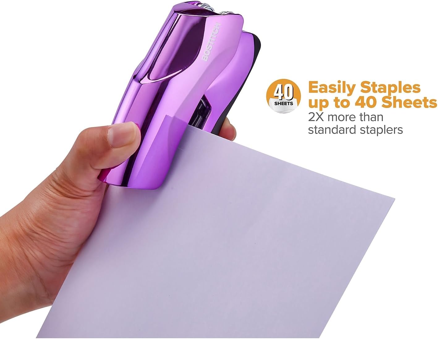Bostitch Office Heavy Duty Stapler, 40 Sheet Capacity, No Jam, Half Strip, Fits into the Palm of Your Hand, For Classroom, Office or Desk, Black