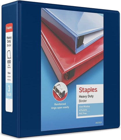 Staples Heavy-Duty 2-Inch D-Ring View Binder, Reinforced Spine, Holds Up to 450 Sheets, Gray, for Office & School