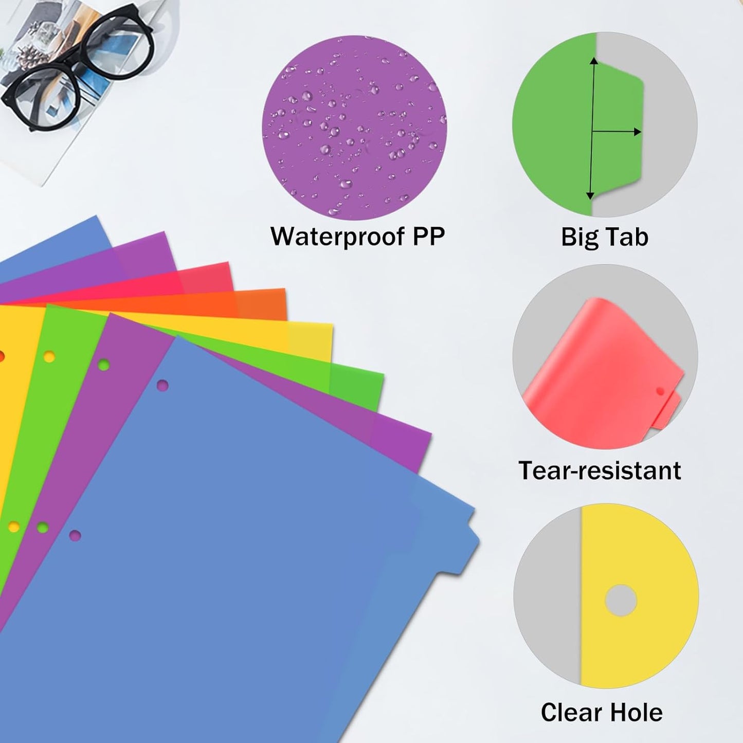 Cute 5 Tab Binder Dividers with Tabs, Write&Erase Plastic Dividers for 3 Ring Binder, Multicolor, Ring Binder Dividers with Tabs for School Office,6 Sets(30pcs)