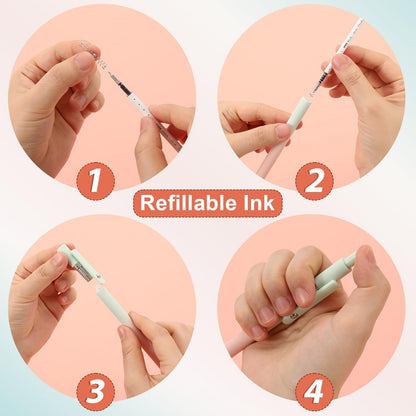 FIOVER 5pcs Gel Pens Quick Dry Ink Pens Fine Point Premium Retractable Rolling Ball Gel Pens Black Ink Smooth Writing for School Office Home