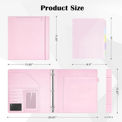 Ospelelf Glitter Leather Clipboard Binder 1 Inch, Magnetic Clipboard Folio Organizer with 5 Pocket Dividers & Zipper Pouch, Cute 3 Ring Document Organizer Binder for Office, Glitter Pink