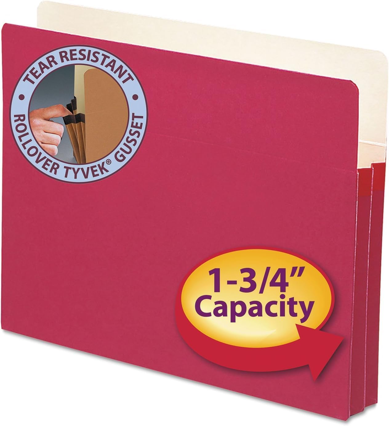 Smead File Pocket, Straight-Cut Tab, 1-3/4" Expansion, Letter Size, Redrope, 25 per Box (73214)