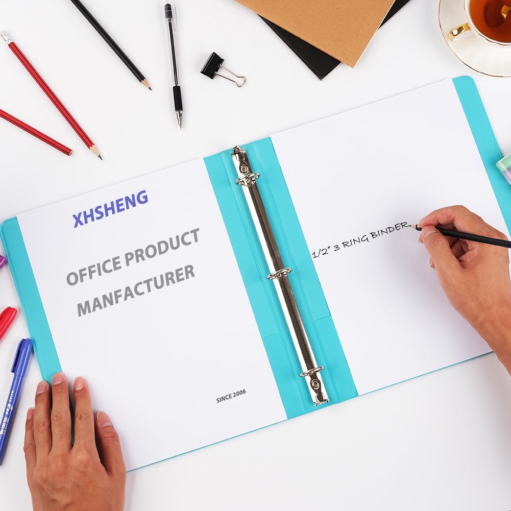 3 Ring Binder 1/2 inch, 0.5 Inch Round Ring, Holds 8.5 * 11inch Papers, with 2 Pockets,6 Colorful Binders for Office/Business