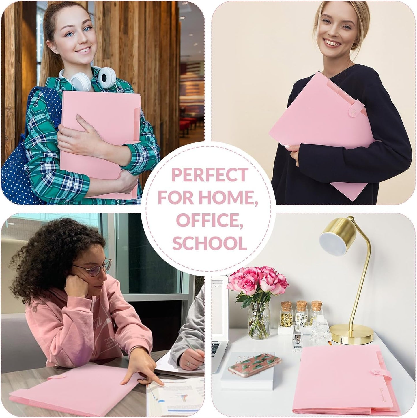 Expanding File Folder, Accordion File Organizer with 8 Pockets, Expandable Document Paper Receipt Holder for School Office Hospital, Letter/A4 Size Pink