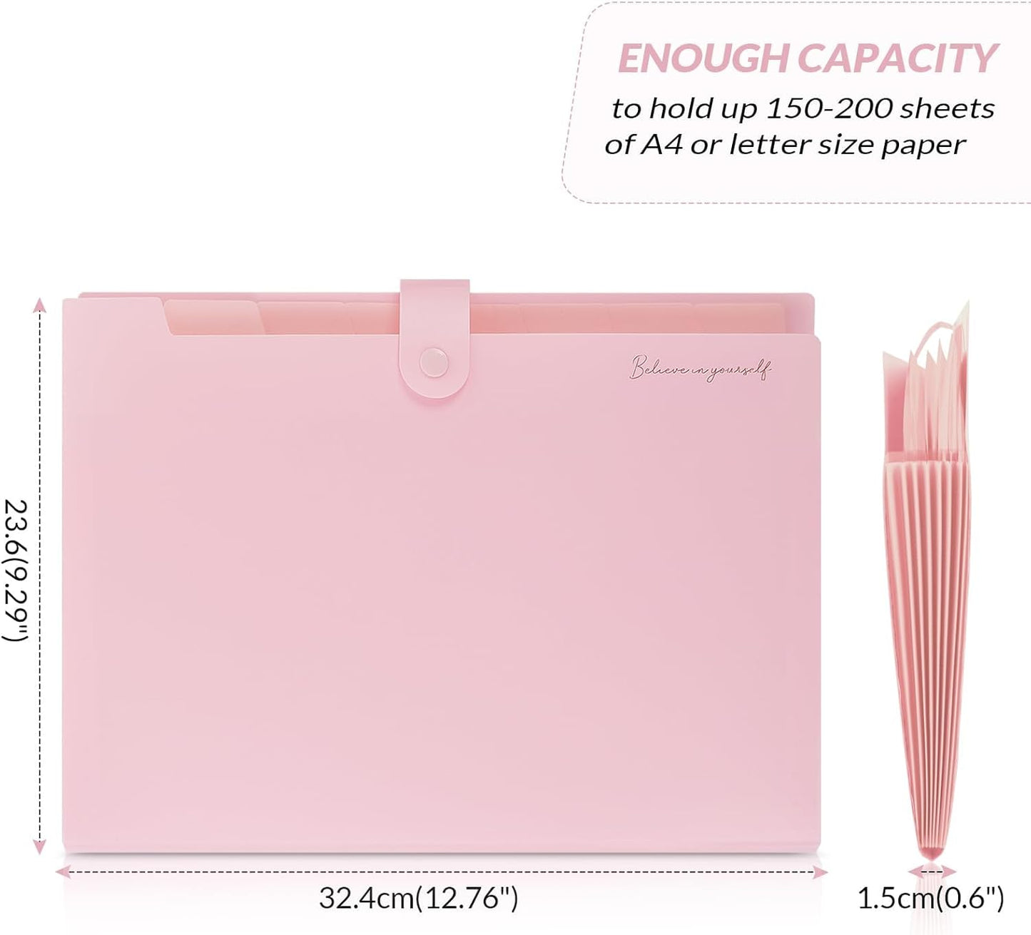 Expanding File Folder, Accordion File Organizer with 8 Pockets, Expandable Document Paper Receipt Holder for School Office Hospital, Letter/A4 Size Pink