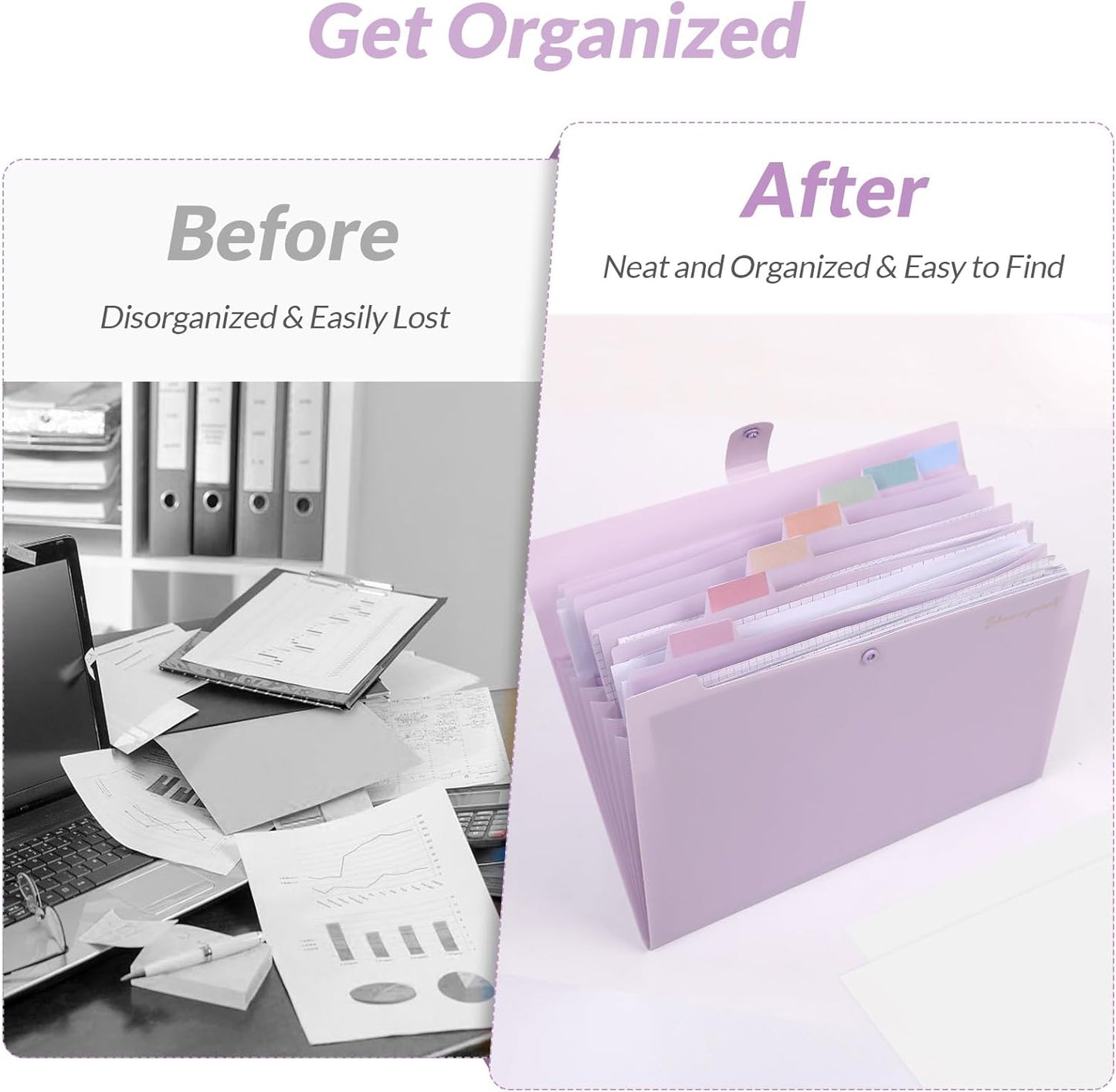 Expanding File Folder, Accordion File Organizer with 8 Pockets, Expandable Document Paper Receipt Holder for School Office Hospital, Letter/A4 Size Pink