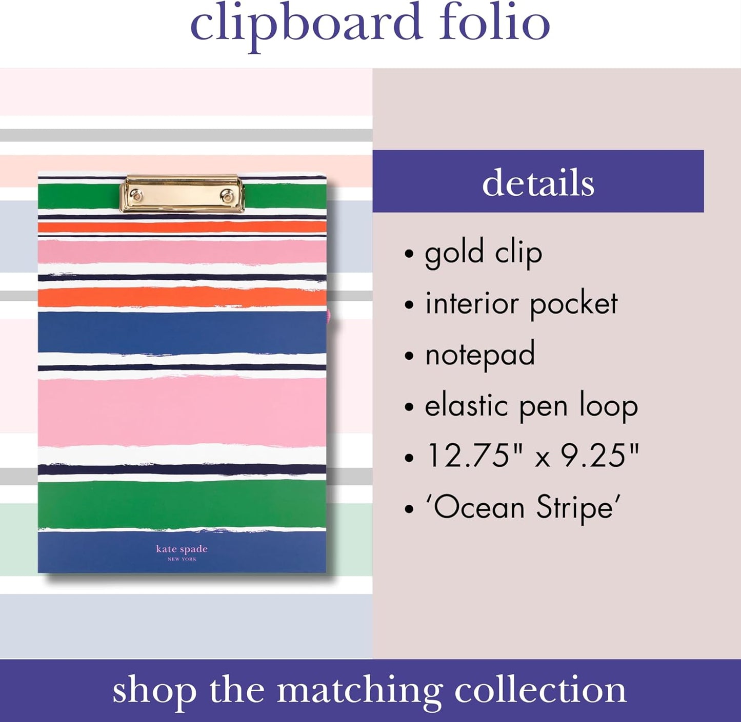 Kate Spade New York Clipboard Folio with Low Profile Clip, Black Professional Padfolio Includes Lined Notepad, Pen Loop, and Pocket, Polka Dots