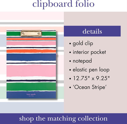 Kate Spade New York Clipboard Folio with Low Profile Clip, Black Professional Padfolio Includes Lined Notepad, Pen Loop, and Pocket, Polka Dots