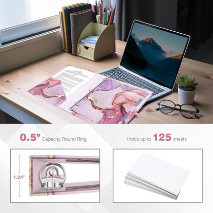 Ospelelf Binder 3 Ring 1 Inch, Floral Round Ring Clipboard Binder for Letter Size with 5 Tab Dividers, File Folder Labels, for School and Office Supplies