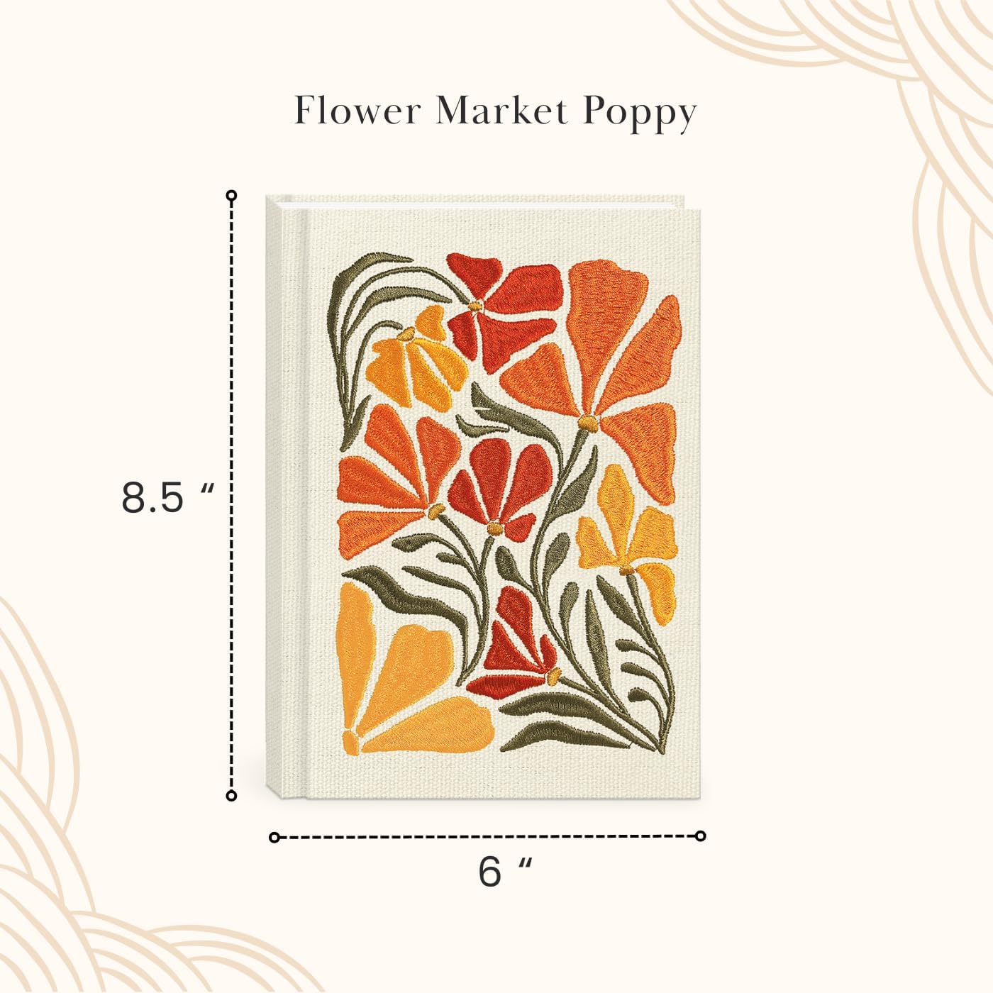 Lady Jayne Embroidered Canvas Hardcover Journal with 192 Lined Pages, 6” x 8.5” – Flower Market Poppy (83289)