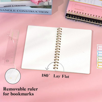 Yoment Graph Paper Spiral Notebook A5 Graphing Notebook 160 Pages Graph Paper Notebook Spiral Bound Waterproof Plastic Hardcover Spiral Journal 5x7 Grid Notebooks for Note Taking,Black