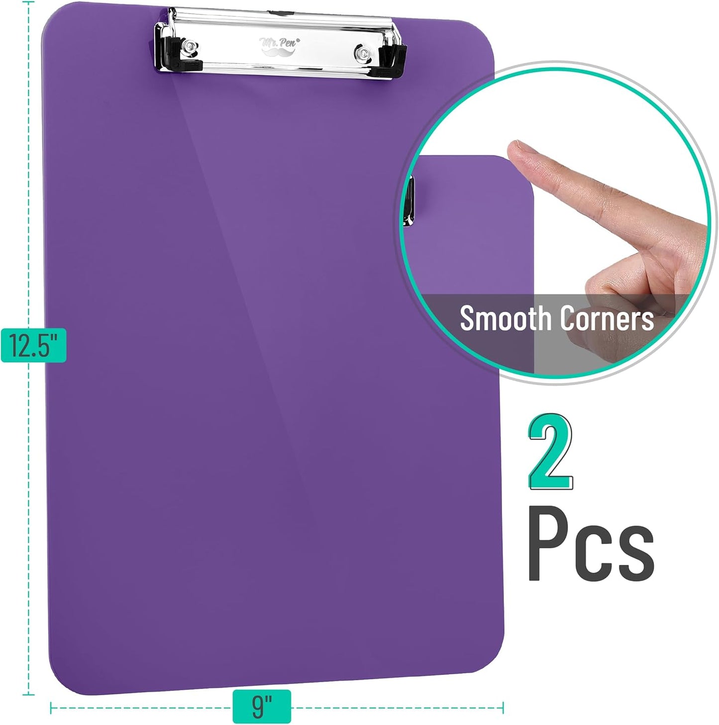 Mr. Pen- Plastic Clipboard, 12.5" x 9", 2 Pack, Clipboard Plastic, Low-Profile Metal Clip with Retractable Hanging Hole