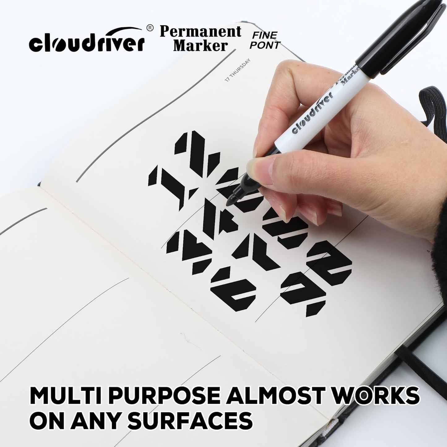 cloudriver Black Permanent Markers Fine Tip, 60 Packs Permanent Markers Bulk, Quick Drying & Fade Resistant, Permanent Marker Set Works on Plastic,Wood,Stone,Metal and Glass for Doodling, Marking