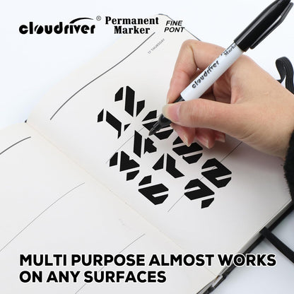 cloudriver Black Permanent Markers Fine Tip, 60 Packs Permanent Markers Bulk, Quick Drying & Fade Resistant, Permanent Marker Set Works on Plastic,Wood,Stone,Metal and Glass for Doodling, Marking