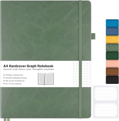 Graph Paper Notebook, Hardcover Notebook 8.5 x 11, Grid Notebook Journal for Women, Men, Large Leather Journals for Writing, Thick Paper, A4 Notebooks for Work, School Supplies, Engineering Brown