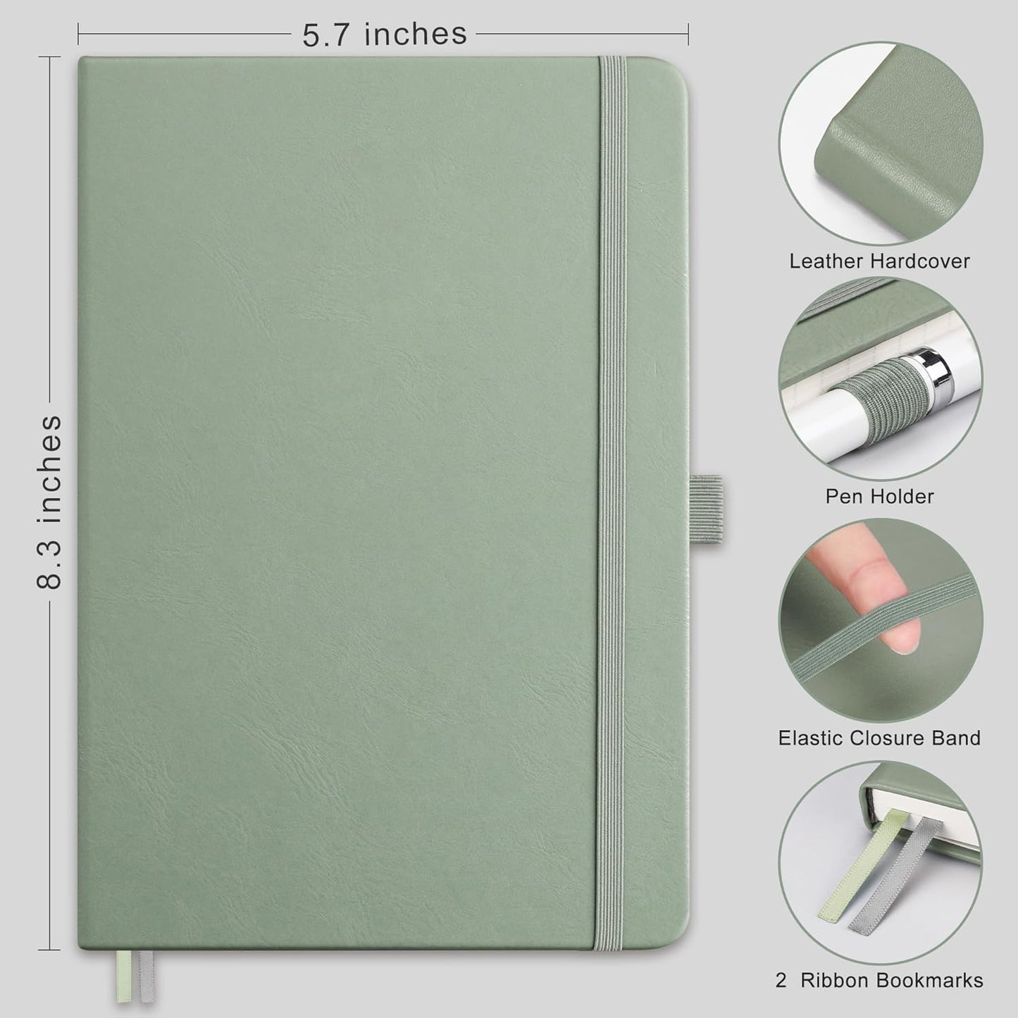 RETTACY Graph Grid Paper Notebook, 192 Pages, A5 Medium Size (5.7'' x 8.3''), 5 Squares per Inch, Leather Hardcover, 100 GSM Thick Paper, for School, Students, Math, Engineering (Brown)