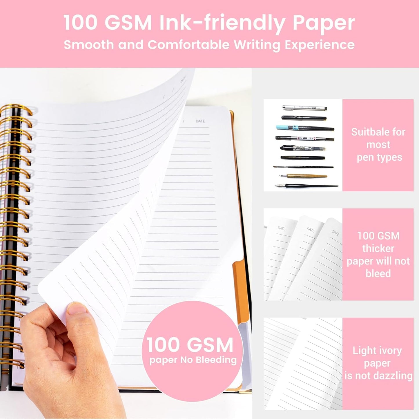 Hardcover Spiral Notebook with Tabs 8"x10" Large Spiral Lined Journals for Women with Dividers 240 Pages College Ruled Composition Notebook 5 Subject Notebook for Work, Back to School, Gifts, Purple