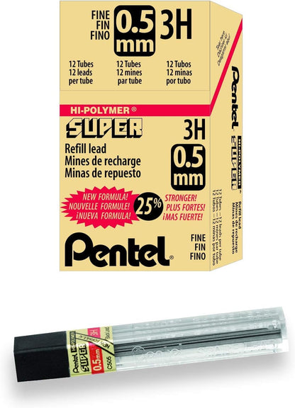 Pentel Super Hi-Polymer Lead Refill, 0.5mm, Fine, H, 144 Pieces of Lead (C505-H)