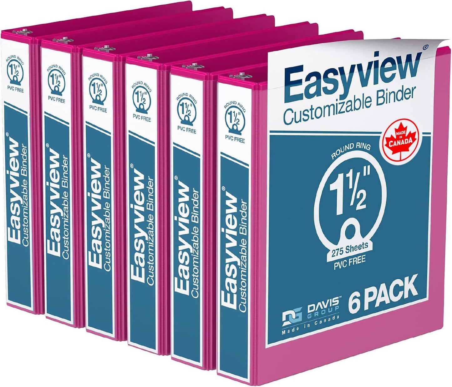 Easyview Premium 3-Ring Binders with Clear-View Covers and Round Rings, Binders for School or Office, 1 Inch, Pack of 6, Navy Blue
