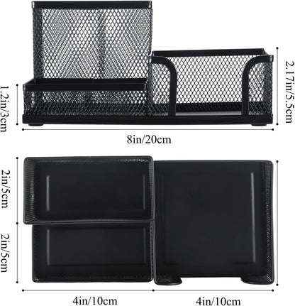 M&G Mesh Pen Holder Desk Organizers Pencil Holder for Desk Black, 3 Compartments Metal Office Supply Organizer with Sticky Notes Holder for School Home Office