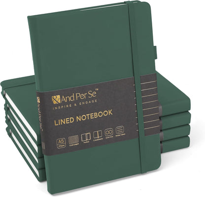 &And Per Se Lined Journal Notebook, 160 Pages, A5 5.7 x 8 inches College Ruled Thick Paper Notebook Journals for Writing, Hardcover Notebooks for Women Men Office School (1 Pack, Green) - Colors A