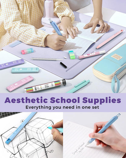 Four Candies 42PCS Aesthetic School Supplies, Mechanical Pencil Set 0.5mm, 0.7mm, 0.9mm, 2.0mm with 696 Lead Refills, Pastel Mechanical Pencils for Writing, Drawing & Drafting (Cream)