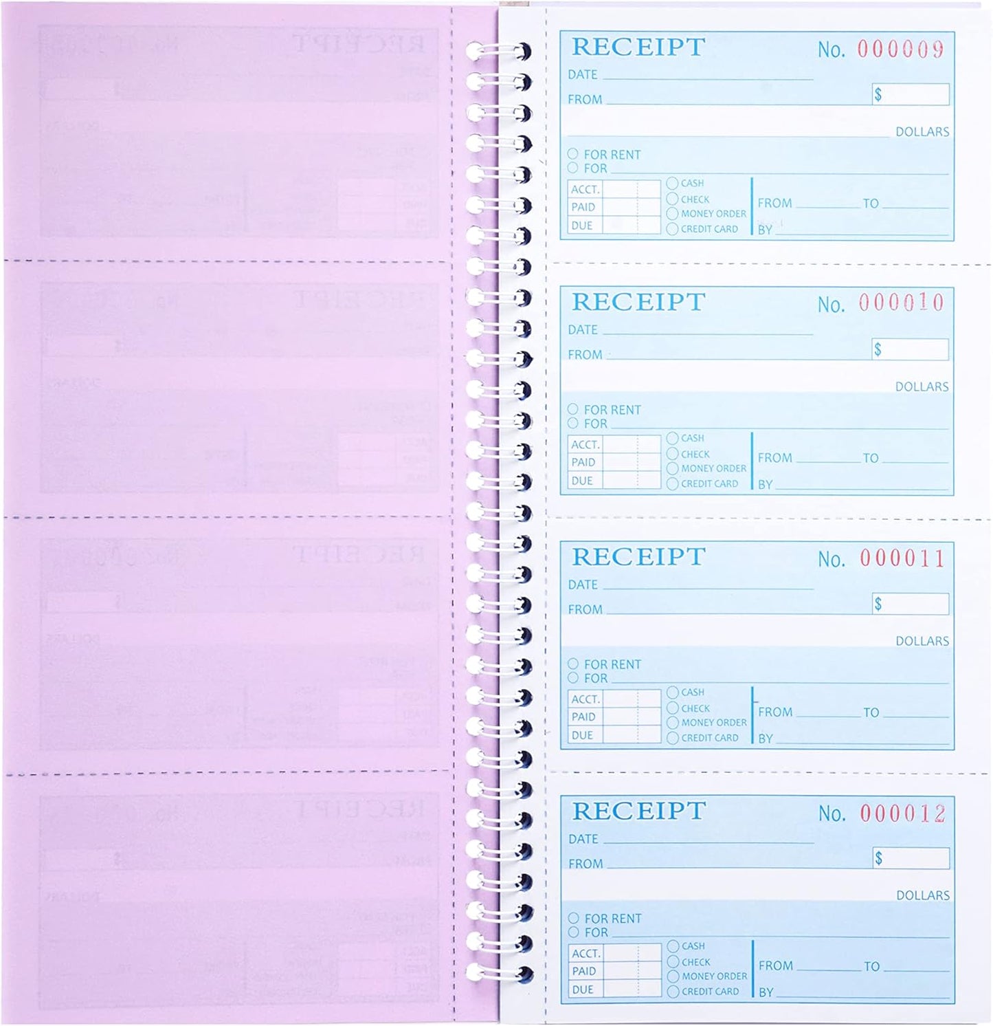 Receipt Books with Carbon Copies,Money and Rent Receipt Book,3-Part Carbonless,5.31" x 11.22",Receipt Book for Small Business,Blue,Yellow and Pink Copy,100 Sets Per Book