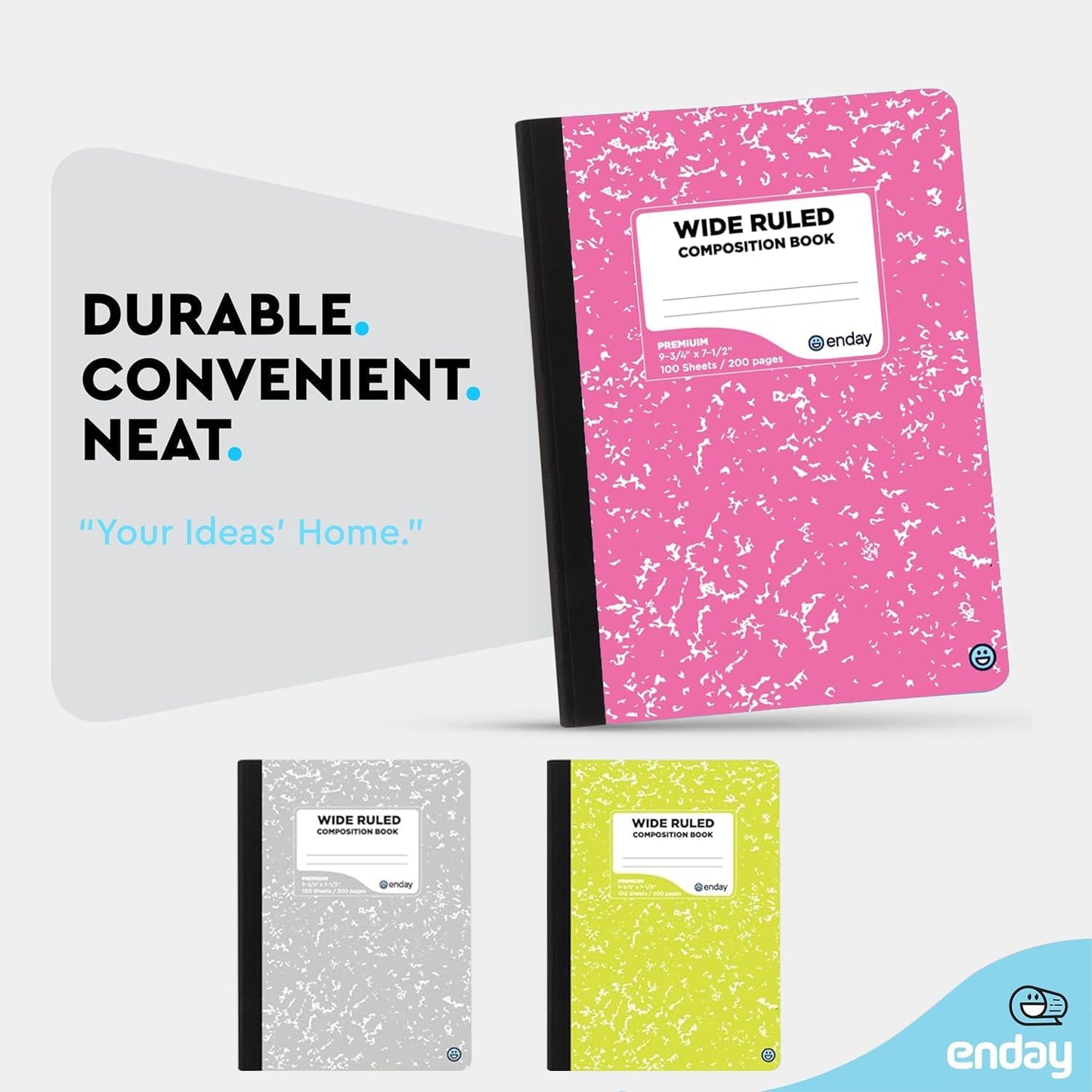 Emraw Marble Composition Notebook Wide Ruled Black and White Composition Books 100 Sheets (4 Pack) - By Enday