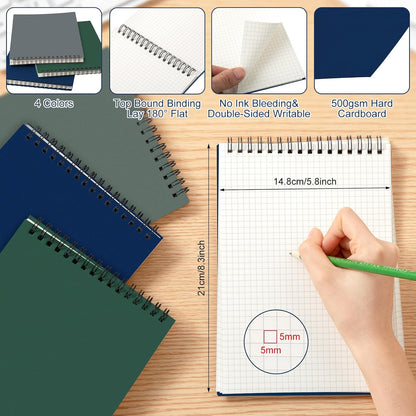 Engrowtic 2 Pack Graph Paper Spiral Notepad A5 Top Wirebound Notepad Grid Notebook Steno Pads Memo Notebook Grid Paper 140 Pages for Writing Sketching Drawing Office Supplies (Black)