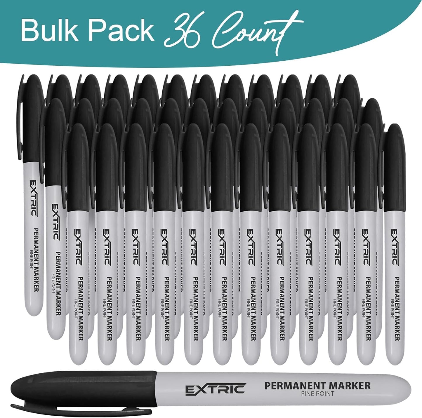 EXTRIC Permanent Markers Black, 36 Count Fine Point Markers, Quick Drying, Works on Wood, Paper, Plastic, Metal and Glass, for Home, Office and School use
